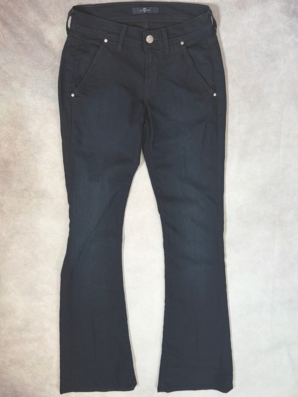 7 For All Mankind Black Flare Bootcut Jeans Size 23 Stretch Y2K Low Mid Rise 32